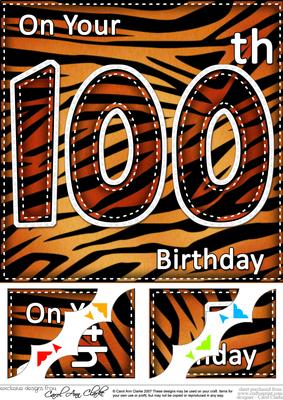 8 x 8 Fun Zebra Striped 100th Birthday Scalloped Topper