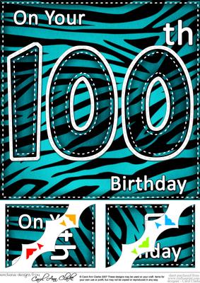 8 x 8 Fun Zebra Striped 100th Birthday Scalloped Topper
