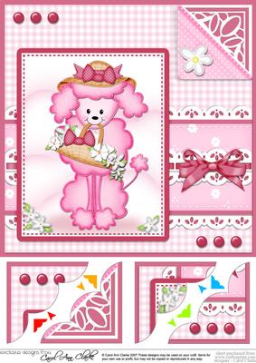 8 x 8 Bon Bon Poodle's Bonnet & Basket Scalloped Corner