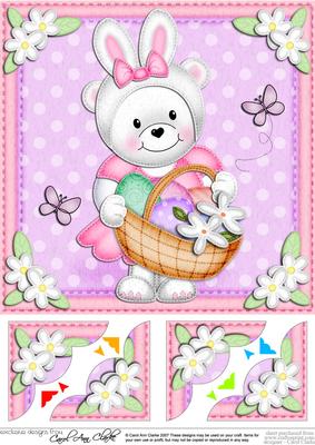 8 x 8 Teddy Tess's Easter Basket Scalloped Corner Topper