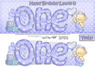 1st Birthday Laurie Large Dl Quick Card N 3D Decoupage