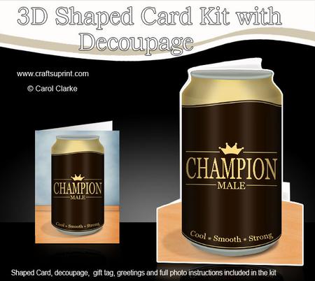 Champion Male Beer Can Shaped Card with Decoupage