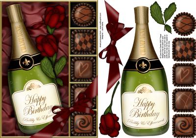 A5 Birthday Champers Chocs N Roses 3D Decoupage