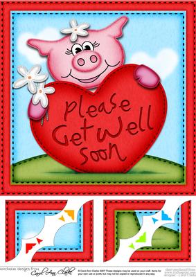 8 x 8 Zoe Piggy's Get Well Heart Scalloped Topper