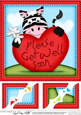 8 x 8 Debra Zebra's Get Well Heart Scalloped Topper