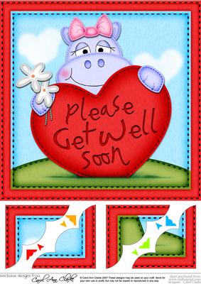 8 x 8 Hilda Hippo's Get Well Heart Scalloped Topper