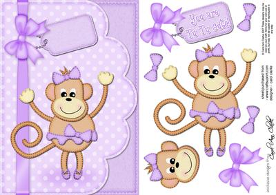 A5 Tu Tu Monkey Felties Scalloped Edge & 3D Decoupage