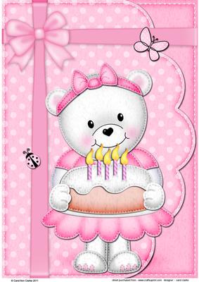 Teddy Tess's Birthday Cake A4 Card Topper