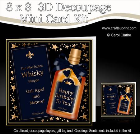 8 x 8 Birthday Whisky Mini Kit with 3D Decoupage