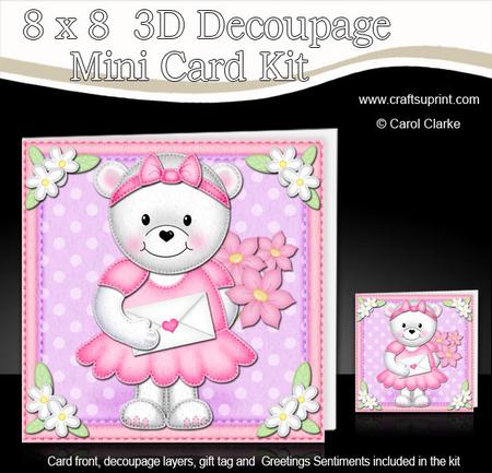 8 x 8 3D Teddy Tess's Flowers Mini Kit with 3D Decoupage