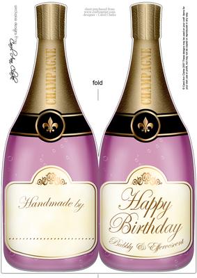 Large Dl Birthday Champagne Bottle Shaped Card