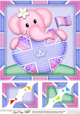 8x8 Lola Elephant's Union Jack Flag Heart Scalloped Topper