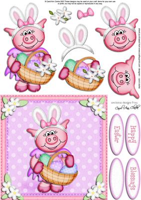 Zoe Piggy's Easter Basket Quick Card N 3D Decoupage