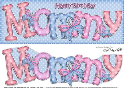 Large Dl Birthday Mommy Card & 3D Decoupage