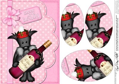 A5 Hamish Scottie Dog's Wine Bottle Oval Pyramage Topper