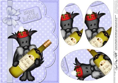 A5 Hamish Scottie Dog's Wine Bottle Oval Pyramage Topper