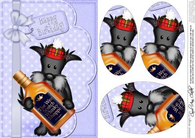 A5 Hamish Scottie Dog's Whisky Bottle Oval Pyramage Topper
