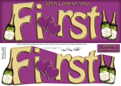 1st Anniversary Large Dl Quick Card N 3D Decoupage
