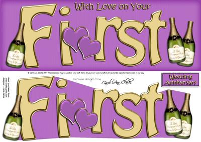 1st Anniversary Large Dl Quick Card N 3D Decoupage