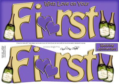 1st Anniversary Large Dl Quick Card N 3D Decoupage