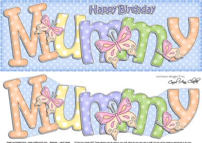 Large Dl Birthday Mummy Card & 3D Decoupage