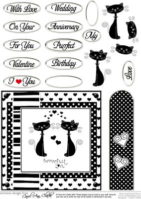 Kool Kats Purrfect Love Monochrome Quick Card with Decoupage