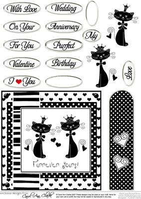 Kool Kats Purrfect Love Monochrome Quick Card with Decoupage
