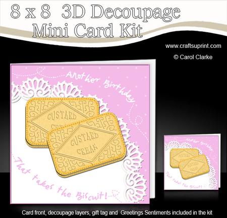 8 x 8 Custard Cream Biscuits Birthday Mini Kit 3D Decoupage
