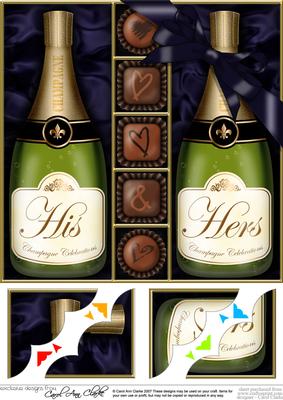 8 x 8 His N Hers Champers N Chocs Scalloped Corner Topper