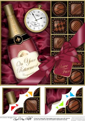 8 x 8 Retirement Champers N Chocs Scalloped Corner Topper