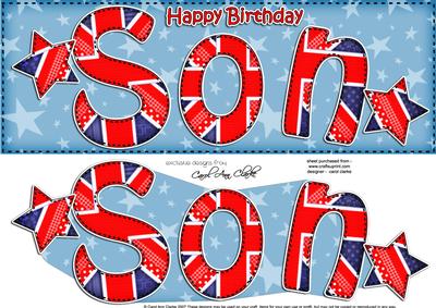 Uk Flag Birthday Son Large Dl Quick Card 3D Decoupage