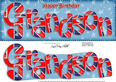 Uk Flag Birthday Grandson Large Dl Quick Card 3D Decoupage