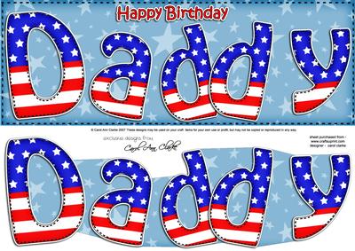 Usa Flag Birthday Daddy Large Dl Quick Card 3D Decoupage