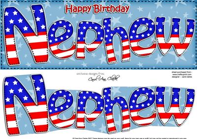 Usa Flag Birthday Nephew Large Dl Quick Card 3D Decoupage