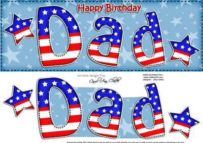 Usa Flag Birthday Dad Large Dl Quick Card 3D Decoupage