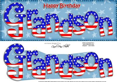 Usa Flag Birthday Grandson Large Dl Quick Card 3D Decoupage