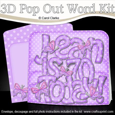 3D Jean is 70 with Butterflies Pop Out Word Card Kit