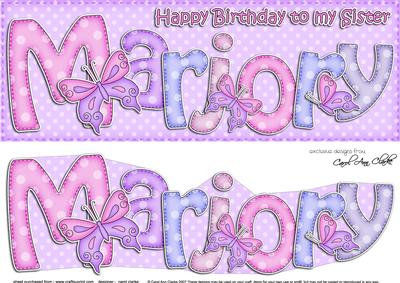 Large Dl Birthday to My Sister Marjory Card & 3D Decoupage