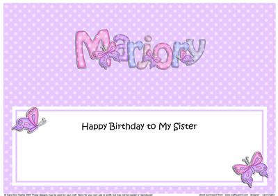 Birthday to My Sister Marjory Large Dl Matching Insert