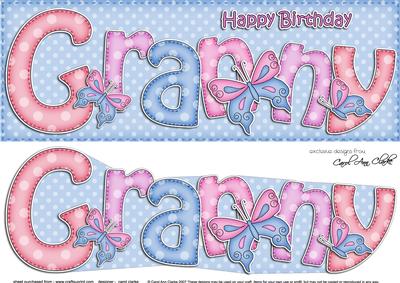 Large Dl Birthday Granny Card & 3D Decoupage