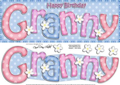 Large Dl Birthday Granny Card & 3D Decoupage