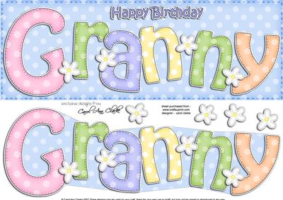 Large Dl Birthday Granny Card & 3D Decoupage