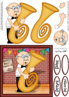 Bert Plays the Tuba Quick Card N 3D Decoupage