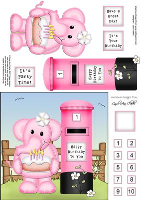 Lola Elephant N Postbox Quick Card N 3D Decoupage