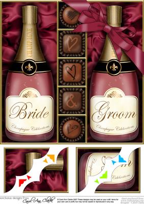 8 x 8 Bride & Groom Champers N Chocs Scalloped Corner Topper