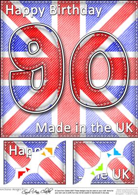 8 x 8 Flying the Flag Uk 90th Birthday Scalloped Topper
