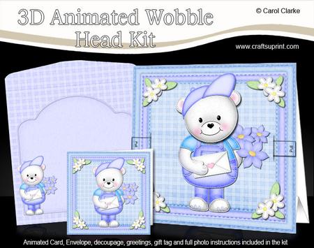 3D Teddy Ed's Flowers Animated Moveable Wobble Head Card