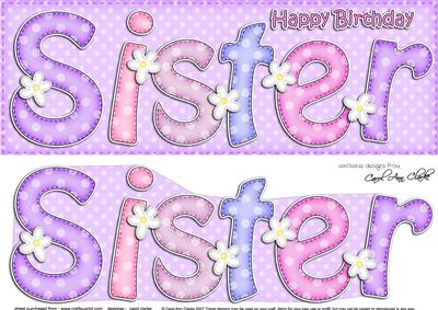 Large Dl Birthday Sister Card & 3D Decoupage