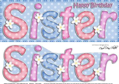 Large Dl Birthday Sister Card & 3D Decoupage
