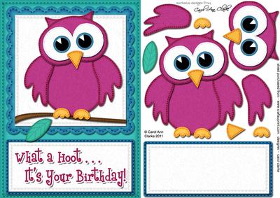 A5 What a Hoot Birthday Felties Quick Card N 3D Decoupage